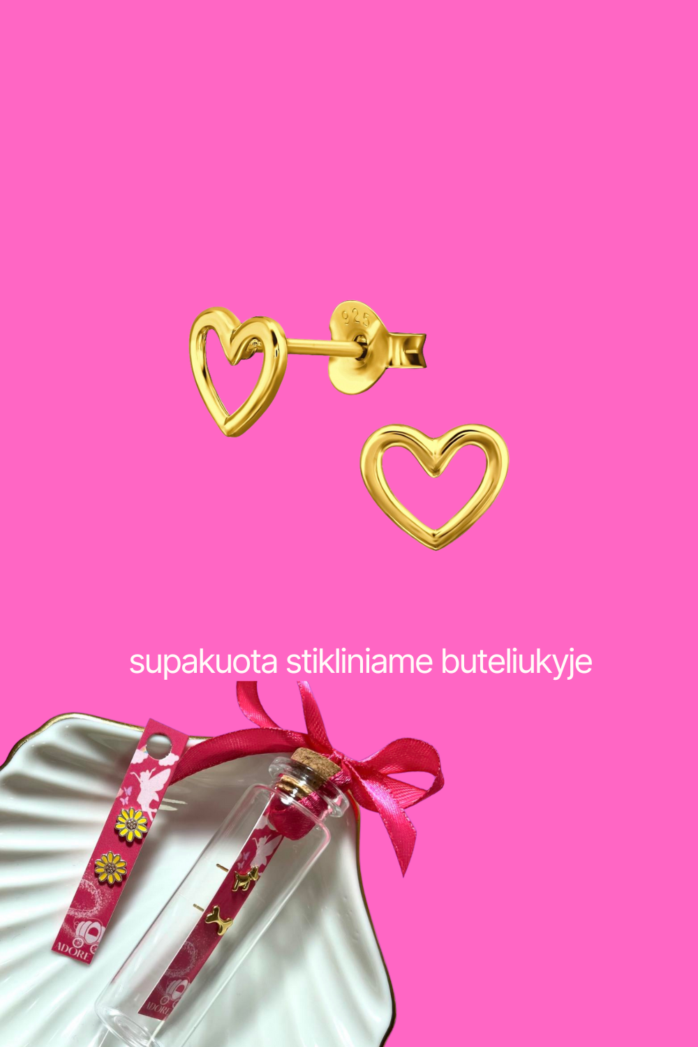 925 SIDABRINIAI AUSKARAI MERGAITĖMS | ŠIRDELĖS