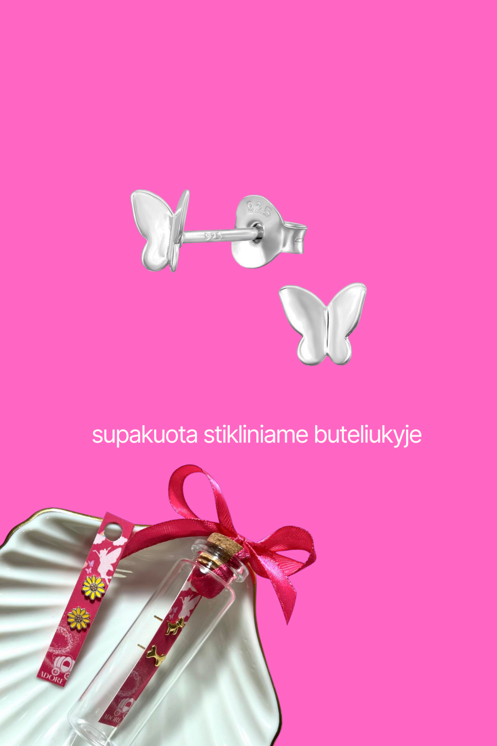 925 SIDABRINIAI AUSKARAI MERGAITĖMS | DRUGELIAI