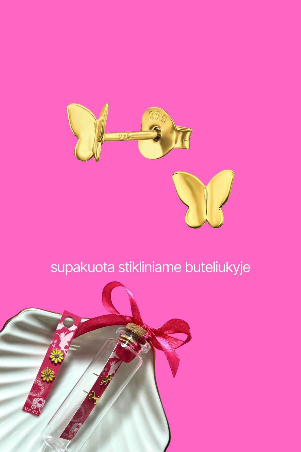 925 SIDABRINIAI AUSKARAI MERGAITĖMS | DRUGELIAI